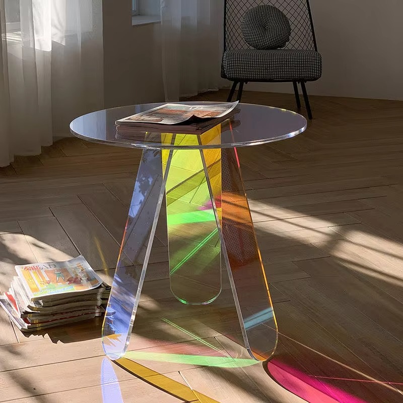 Custom Acrylic Rainbow Coffee Table Plastic Modern Colorful Transparent Iridescent Acrylic Coffee Table