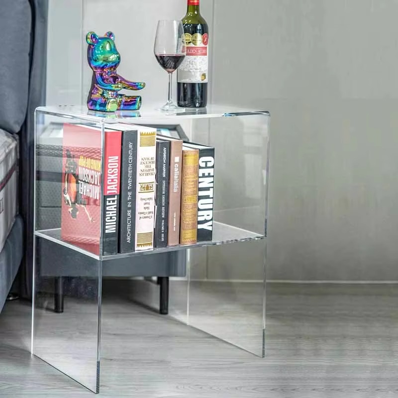 2 Tier Bedside table Modern Living Room 2 Tier Bedroom Transparent Clear Acrylic End Coffee Side Table