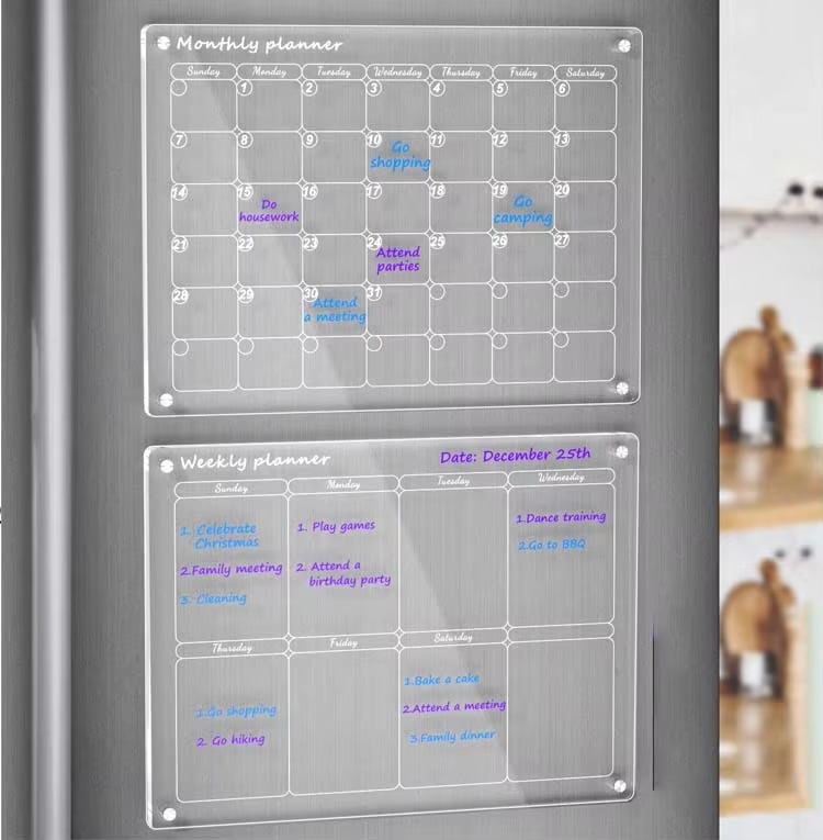 Custom Magnetic Monthly display Acrylic Calendar Dry Erase plastic Planner wall Lucite plexiglass Fridge Calendar for fridge