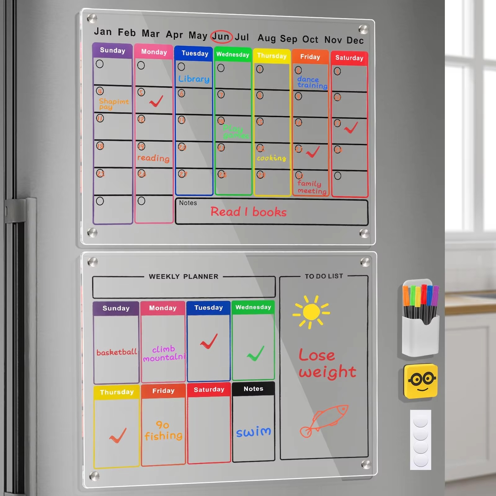 Custom Magnetic fridge Acrylic Calendar Dry Erase plastic Planner Fridge Calendar for fridge