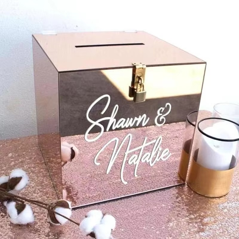 Wedding Wishing Well Acrylic Box Mirror  Wedding Card Box Collection PMMA Cube Display Box